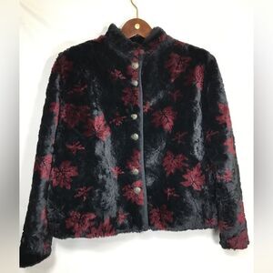 Nanuk Women's Size Medium Black & Red Leaves Multicolor Zip Up